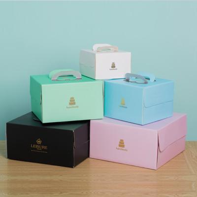 China Handmade Hot Selling Cake Box Baking Cake Box With Handle Paper Cake Box for sale