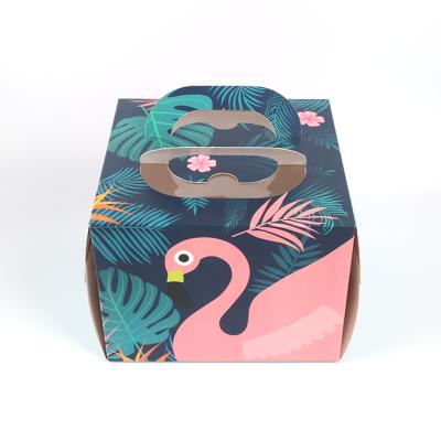 China Handmade to wedding hot sale 4in cake box cheapake box flamingo printing paper cake box for sale