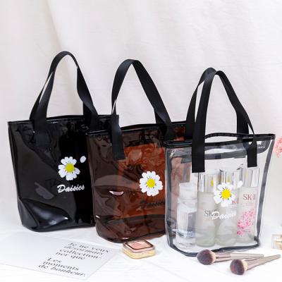 China 100% Eco-friendly Transparent Clear PVC Makeup Shopping Tote Bags Fashion Zipper Beach Toiletry Bags Tote Bags for sale