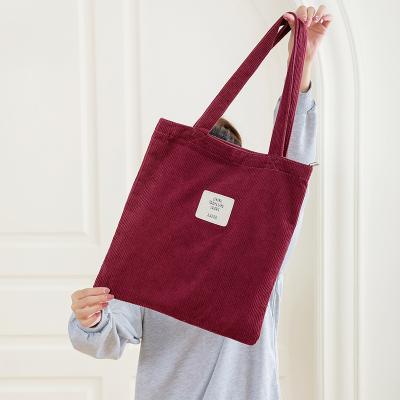 China Large Wine Burgundy Red Wine Corduroy Shoulder Bag Comfortable Cotton Corduroy Pink Side Tote Bag Custom Logo Shopping Bag for sale