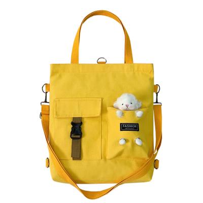 China 100% INS Cartoon Bear Cartoon Student Shoulder Bags Large Capacity Cotton Canvas Eco-friendly Cute Heavy Tote Bags For Girls for sale