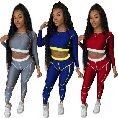 China MD-2009Women Breathable Yoga Set Gaiters Sports Tracksuit Joggers Women 2 Piece Set Autumn Clothing Overalls Pants Women Two Piece Set Clothing for sale