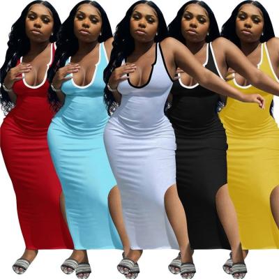 China MD-20052001 spaghetti strap vestido de dama sexy deep solid color O-neck bodycon casual dress anti-static women dress Sun dresses for sale