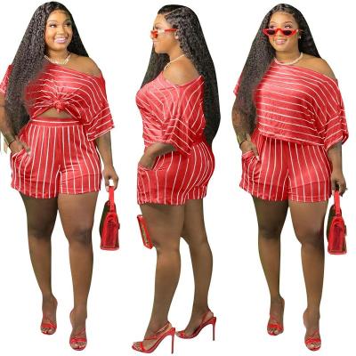 China GC-2071591 fashion striped two-piece suit anti-static plus size women's clothing women set two-piece plus size clothing for sale