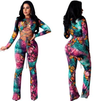 China Newest Anti-wrinkle GC-20091503 Cavity Fashion Printing Bandage Bodycon Jumpsuit Lady Night Clubwear Women Sexy Jumpsuits And Rompers for sale