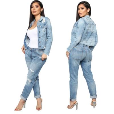 China YH A90618 Viable Casual Woman Wash Water Hole Denim Sunscreen Long Sleeve Button Coat for sale