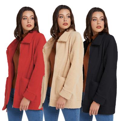 China GC-200828 Winter Plush Coat 3 Color Viable Women's New Fashion Long Sleeve Double Pocket Lapel Tops for sale