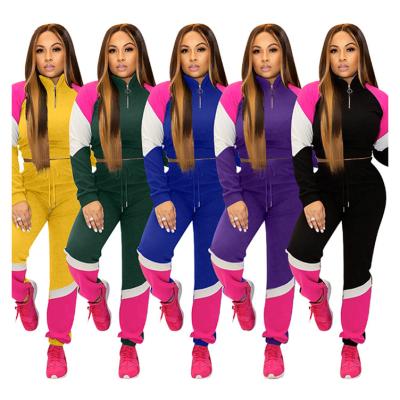 China New Arrivals Casual Fashion *GC-T053 2022 Anti-Static Contrasting Women Wholesale Sexy Clothing Tracksuit Zipper Color Two Piece Sets for sale