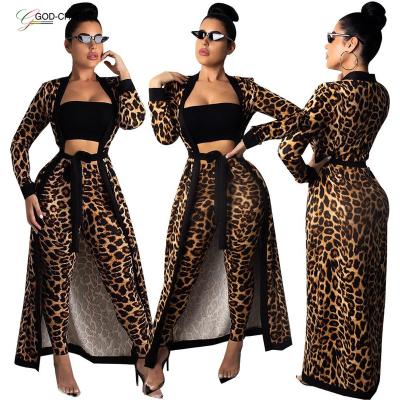 China GC-66862307 Wholesale Leopard Anti-static Long Sleeve Women Two Piece Sets With Belt 2pcs Set African Woman Clothing for sale