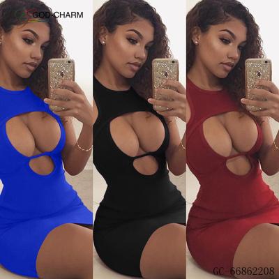 China GC-66862208 Wholesale Women's Anti-Static Dress Summer Hollow Out Halter Bodycon Mini Dress Woman Party African Sexy Clothing for sale