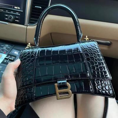 China ENGLAND STYLE Hourglass Handbag Crocodile Pattern Real Leather Handbag With Gift Box Shoulder Handbags for sale