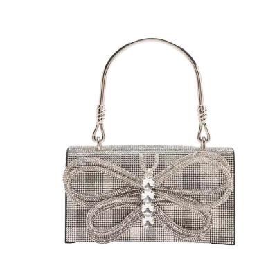 China Other Wholesales 2023 Silver Crystal Handbags Bowknot Small Girls Bags And Purses Shoulder Luxury Cheap Handbags For Evening Party for sale