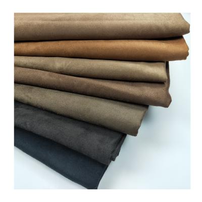 China Anti-static Chocolate Brown European Artificial Solid Thin Faux Suede Leather Fabric Sofa Cover Suede Upholstery Fabrics For Home Textile for sale