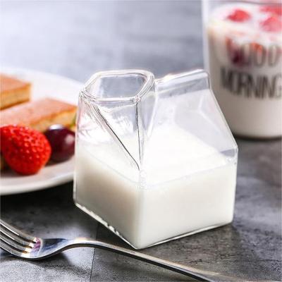 China 12Oz Viable Reusable Clear Glass Milk Cardboard Shaotian Durable Square Cardboard Shaped Mini Cute Glass Milk Jug Bottle Milk Cups For Coffee for sale