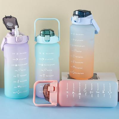 China Shaotian Half Gallon 2L BPA Free Sustainable Fitness Gym Sports Plastic Motivational Water Bottle With Time Marker And Straw Drinking Jug for sale