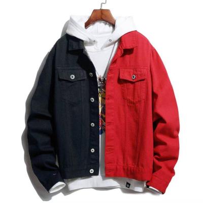 China Custom LOGO Black Men Breathable Jackets And Coats Distressed Two Tone Jean Jackets Mens 2 Tone Denim Jacket Red for sale