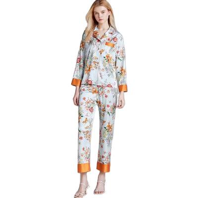 China 2021 Wholesale Women's Satin Color Flower Fashion Sleepwear Breathable Pajamas Nightgowns for sale