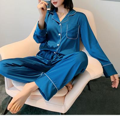 China Custom QUICK DRY luxury satin silk pajamas long sleeve top and pants two piece women pajamas set 2pcs for sale