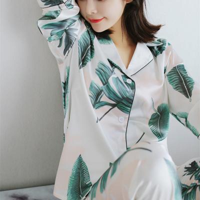 China 2 Piece QUICK DRY Pajama Sleepwear Silk Pajamas Long Set Satin Pajamas Long Sleeve Night Suit for sale