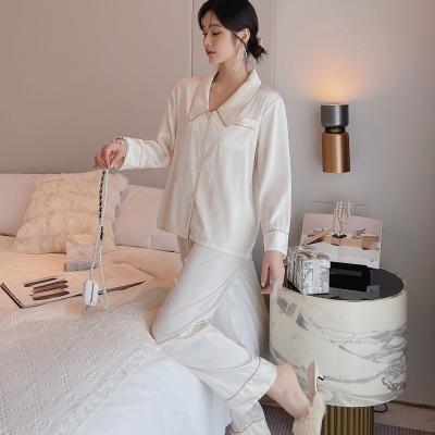 China QUICK DRY Custom Spring Summer Silk Soft Plus Size Womens Long Sleeve Tops With Long Pants Valentines Pajamas for sale