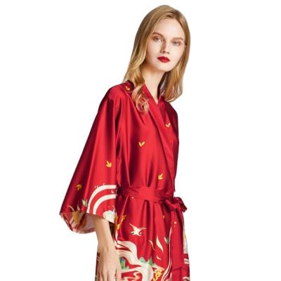 China Autumn Spring Polyester Silk Satin Sleepwear Smooth Soft QUICK DRY Nightgown For Female for sale