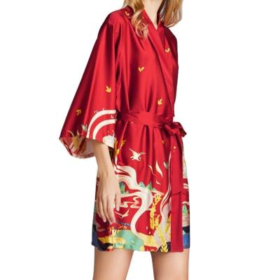 China Bargain price new type silk soft block polyester vintage printing soft nightgown for female for sale