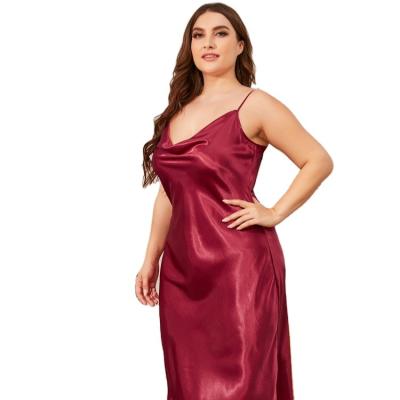 China Wholesale Smooth And Soft Customized Good Quality Autumn Spring Large Red Silk Nightgown Neckless For Female for sale