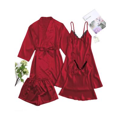 China QUICK DRY Silk Pajamas 4sets 4 Pcs Satin Dressing Gown Momme Pajamas Women Silk Pajamas for sale