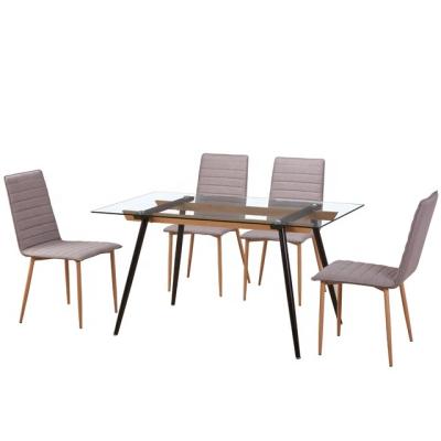 China Modern Cheap Modern Dining Table And Dining Chair Glass Table With Fabric Chairs for sale