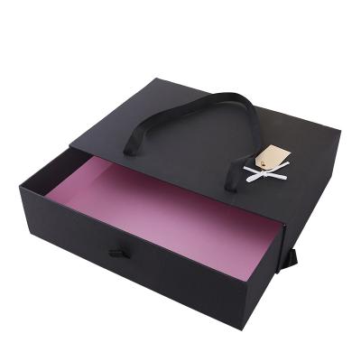 China TOSUN Logo Printed Recycled Cardboard Packaging Black Paper Gift Boxes Recyclable Luxury Custom Drawer Closure for sale