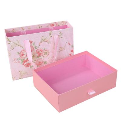 China TOSUN Logo Printed Luxury Rigid Cardboard Recyclable Custom Gift Packaging Matte Pink Sliding Drawer Paper Box for sale