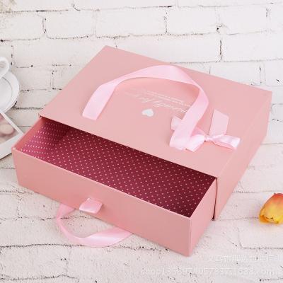 China TOSUN Logo Printed Luxury Rigid Cardboard Recyclable Custom Gift Packaging Matte Pink Sliding Drawer Paper Box for sale