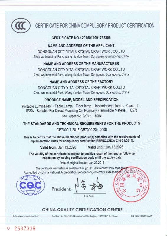 CCC - Dongguan City Yitai Crystal Craftwork Co., Ltd.