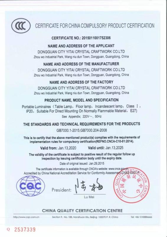 CCC - Dongguan City Yitai Crystal Craftwork Co., Ltd.