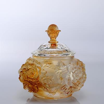 China Middle East Flower Shape Round Luxury Handmade Liuli Crystal Jar Candy For Home Decoration for sale