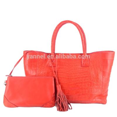 China High Quality Crocodile Belly Bags Ladies Shopper Handbags Very Stylish Soft Leather Coral Coral for sale