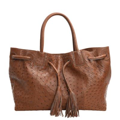 China High Quality Women Ostrich Skin Tote Bags Ladies Fashion Ostrich Leather Bag With Tassel for sale