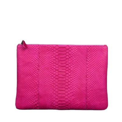 China Luxury Genuine Leather Clutch Bag Python Skin Clutch Bags Large Pocket With Zipper Exotic Lady Clutch Pink for sale