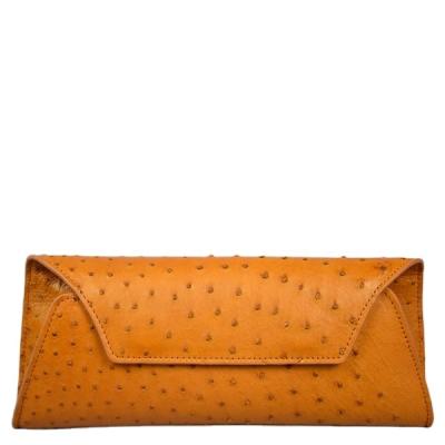 China Authentic Exotic Women Evening Clutch Bag Ostrich Skin Clutch Bag Tan Brown Leather Handbags For Lady Evening Clutch Bags for sale