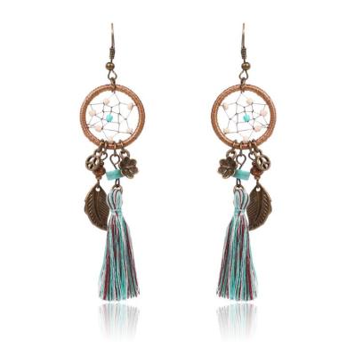 China Nickel 9 x 2.2 cm 5.7g Newest Literature Style Free Ethnic Tassel Earrings With Turquoise Stone for sale