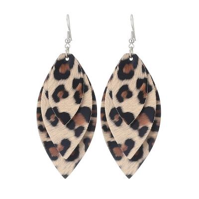 China Nickel Free 7.2 x 3.5 cm 8 g New European Fashion Leopard Leather Trendy Layering Earrings 3 for sale