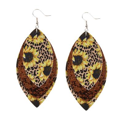 China Nickel Free Teardrop Style Vintage Sunflower Flower Leather Earrings For Women for sale