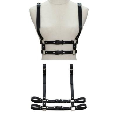 China Fashion Punk Band Belt PU Leather Strap Body Shaping Band Bodice Binding Body Belt With Shoulder Straps for sale