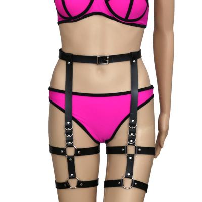 China Punk Style PU Leather Belly Band With PU Leather Belt And Leg Ring Integrated Body Strap Belt for sale