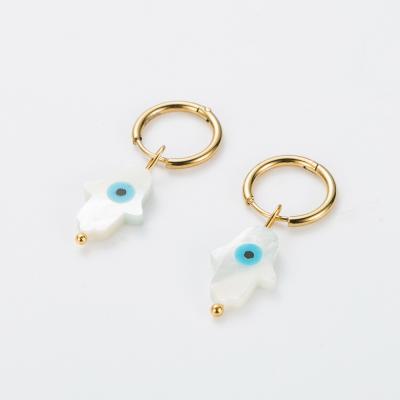 China Latest CLASSIC stainless steel jewelry shell earrings palm eye ornaments high quality earrings wholesale for sale