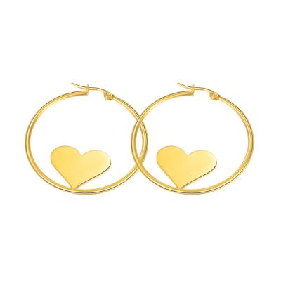 China New CLASSIC Double Circle Hoop Earrings Stainless Steel Titanium Steel Heart Earrings for sale