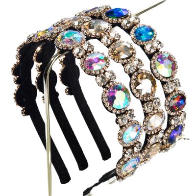 China Crystal Baroque Style Hair Band Color Diamond Balance Circle Sponge Hair Band Ladies Shape Luxury for sale