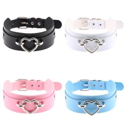 China Fashion cosplay jewelry heart shape choker necklace women punk chain punk leather necklace for sale