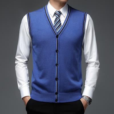 China Anti-Wrinkle Mens Knit Sweaters Solid Color V-Neck Knitted Mens Button Up Vest Sweater Sleeveless Cardigan for sale