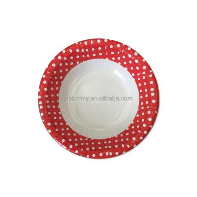 China Factory Wholesale Disposable Personalized Red White Paper Dishes for sale